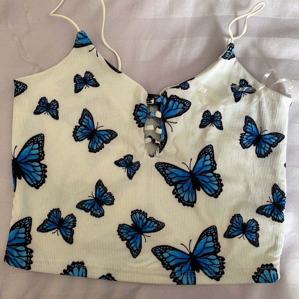Faded Rose Butterfly Crop Top Size L